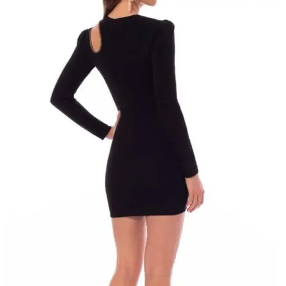 NEW Helsi Josephine Black Gold Crystal Rope Asymmetric Long Sleeve Mini Dress - Picture 2 of 8